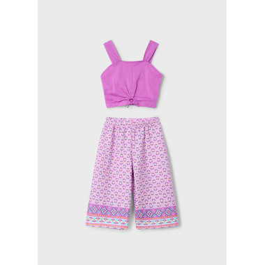 Conjunto calças estampadas e top menina